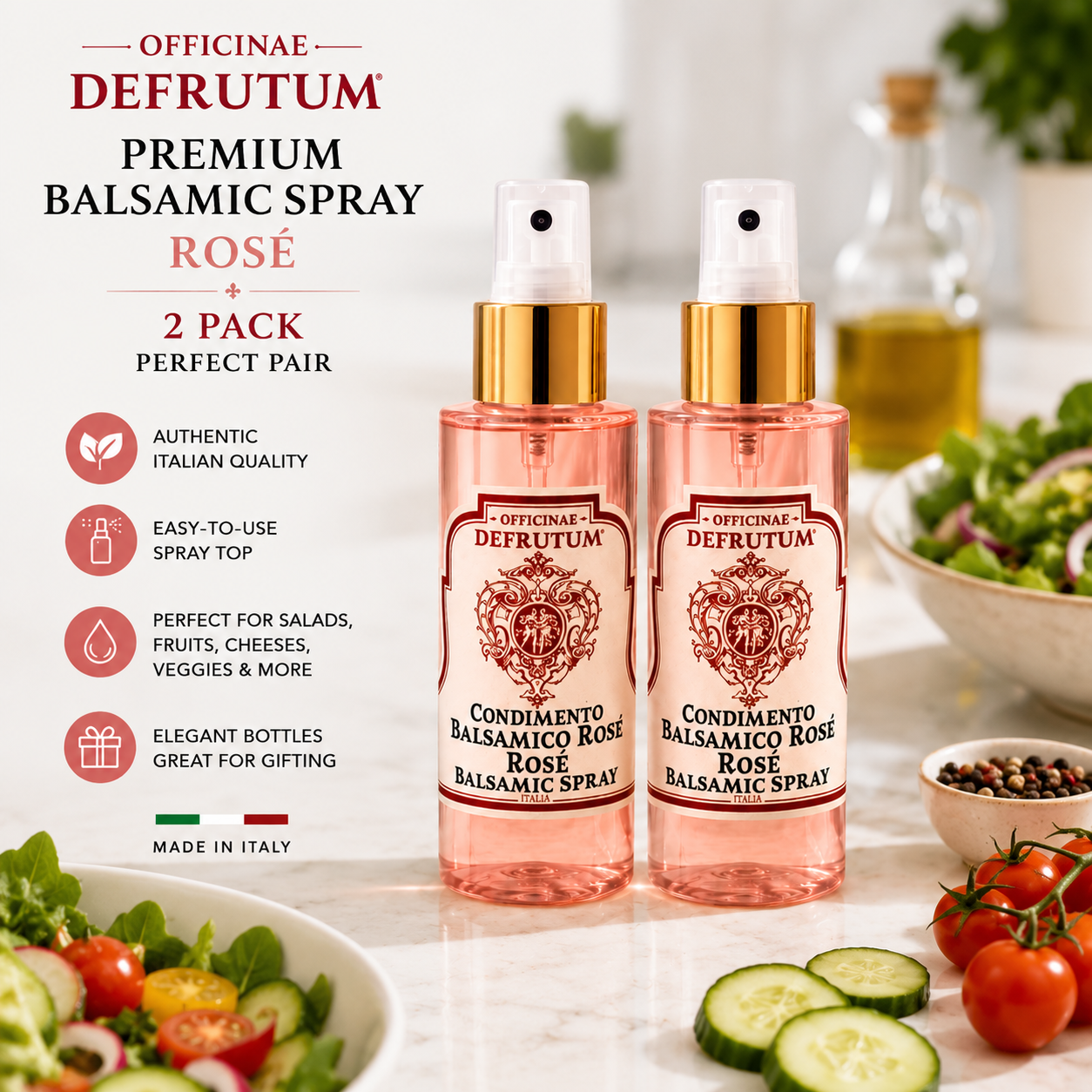 Rosé Balsamic Spray Italian Flavor. Anytime. Anywhere...